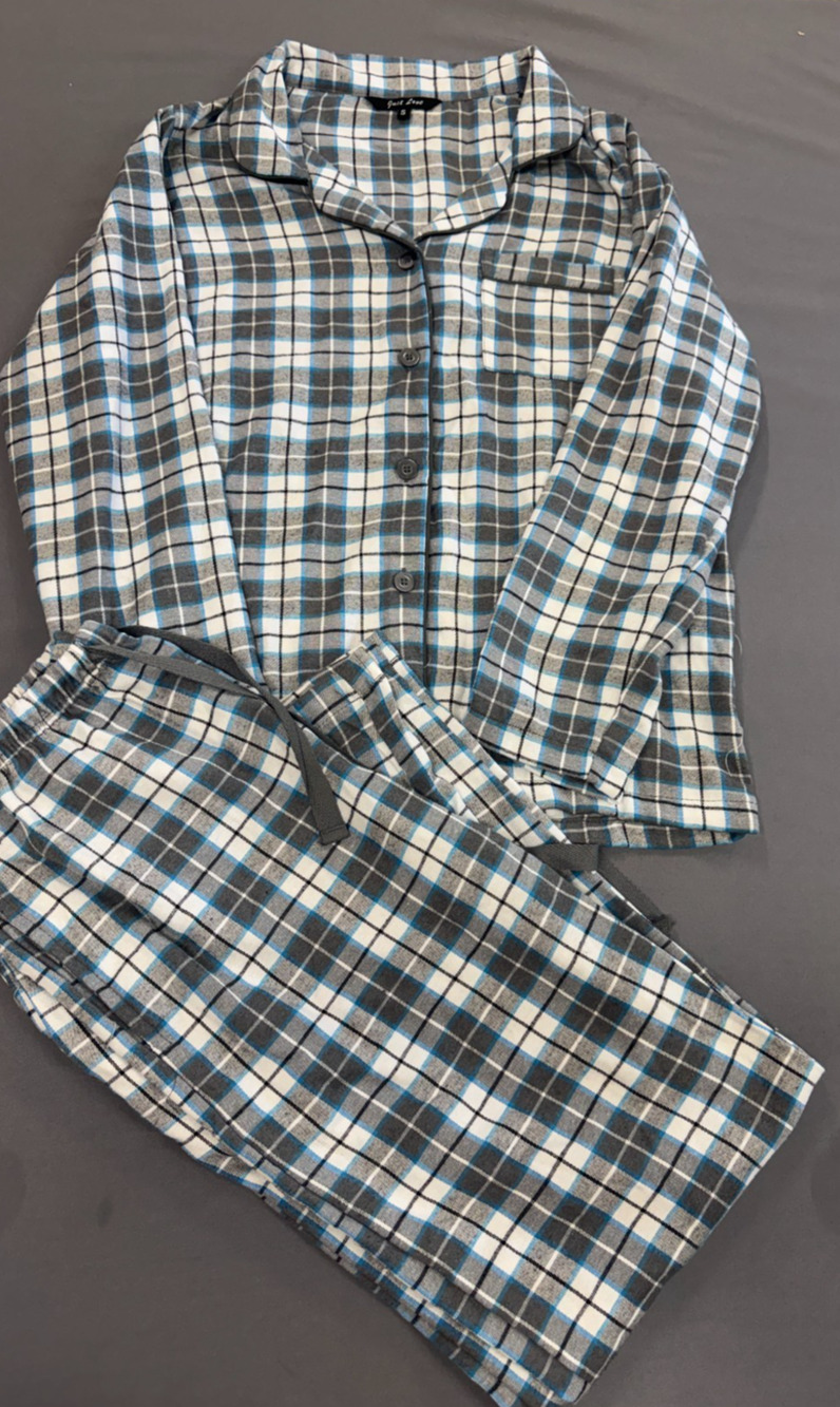 Just Love Womens Small Flannel Pajama Set Plaid Long Sleeve Button Front PJ NEW